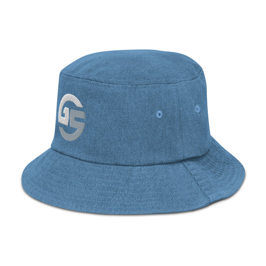 GS Branded Un-Basic WHT/GRY EMB Denim Bucket Hat
